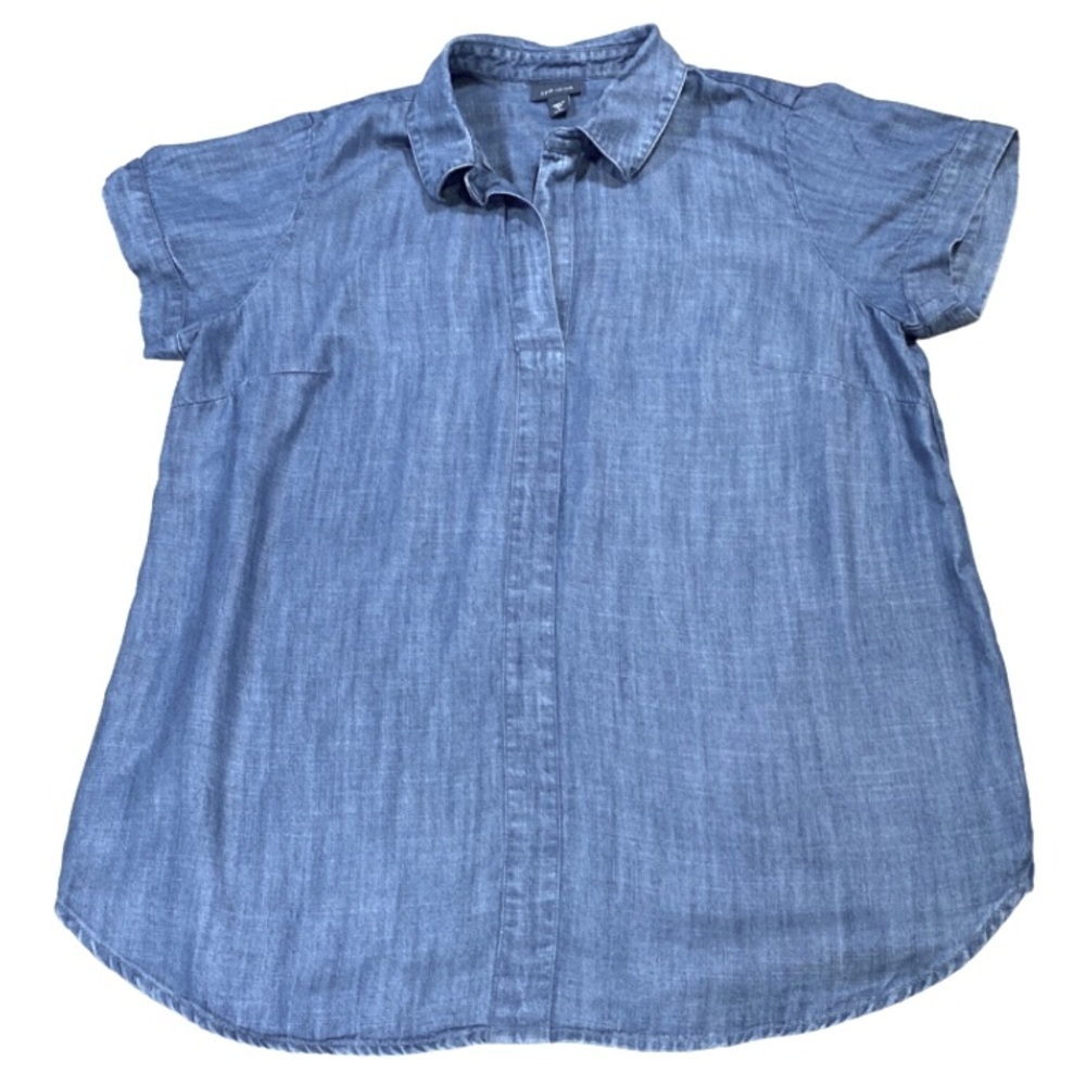 J. Jill - NEW - Denim Top Blue Dusk Shirt Cap Sleeve. Size Medium.